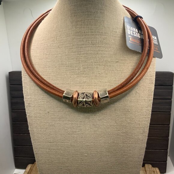 Diana Kauffman NWT " The Laurels" Leather Choker Necklace - Picture 2 of 6